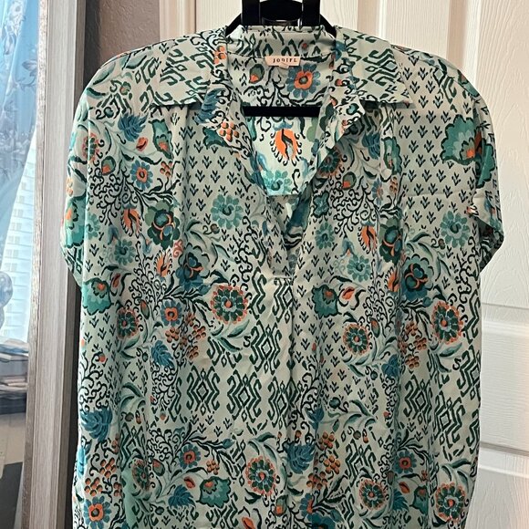 🌿 Jodifl Boho Mint Green & Orange Floral Blouse - Size Large 🌿 - Picture 4 of 4